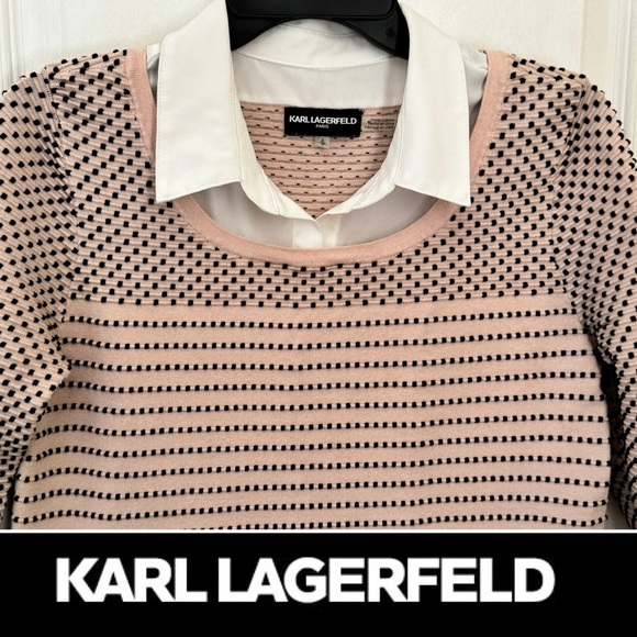LIKE NEW! KARL LAGERFELD WOMANS TWOFER PULLOVER KNIT SWEATER BEAUTIFUL & CLASSIC - Picture 2 of 13